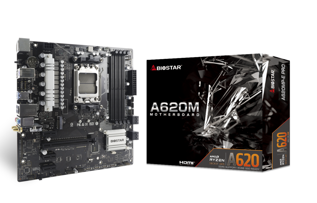 Placa de baza Biostar "A620MP­E PRO", skt. AM5, chipset AMD A620, mATX, 4 x DDR5 max. 256 GB, USB 3.2 gen 1, USB 3.2 gen 2 Type-C, 4 x SATA, 2 x M.2, PCIe 4.0, HDMI, DisplayPort, "A620MP­E PRO"