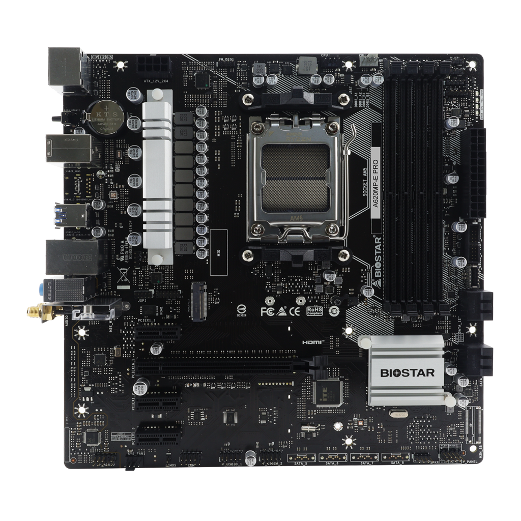 Placa de baza Biostar "A620MP­E PRO", skt. AM5, chipset AMD A620, mATX, 4 x DDR5 max. 256 GB, USB 3.2 gen 1, USB 3.2 gen 2 Type-C, 4 x SATA, 2 x M.2, PCIe 4.0, HDMI, DisplayPort, "A620MP­E PRO"