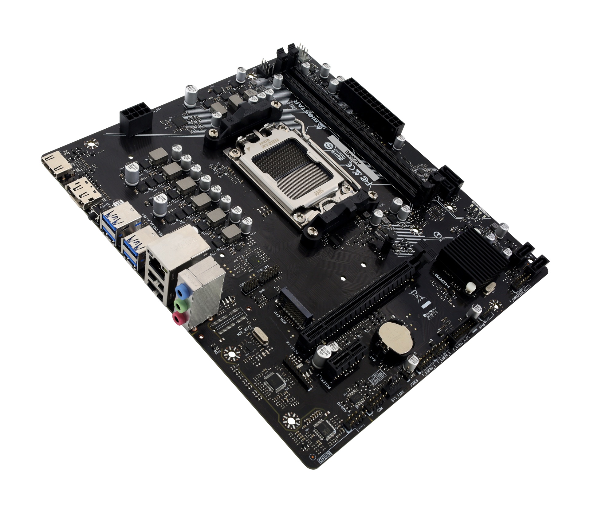 Placa de baza Biostar "A620MS", skt. AM5, chipset AMD A620, mATX, 2 x DDR5 max. 128 GB, USB 3.2 gen 1, 4 x SATA, 1 x M.2, PCIe 4.0, HDMI 1.4 4K, Display Port 1.2, "A620MS"