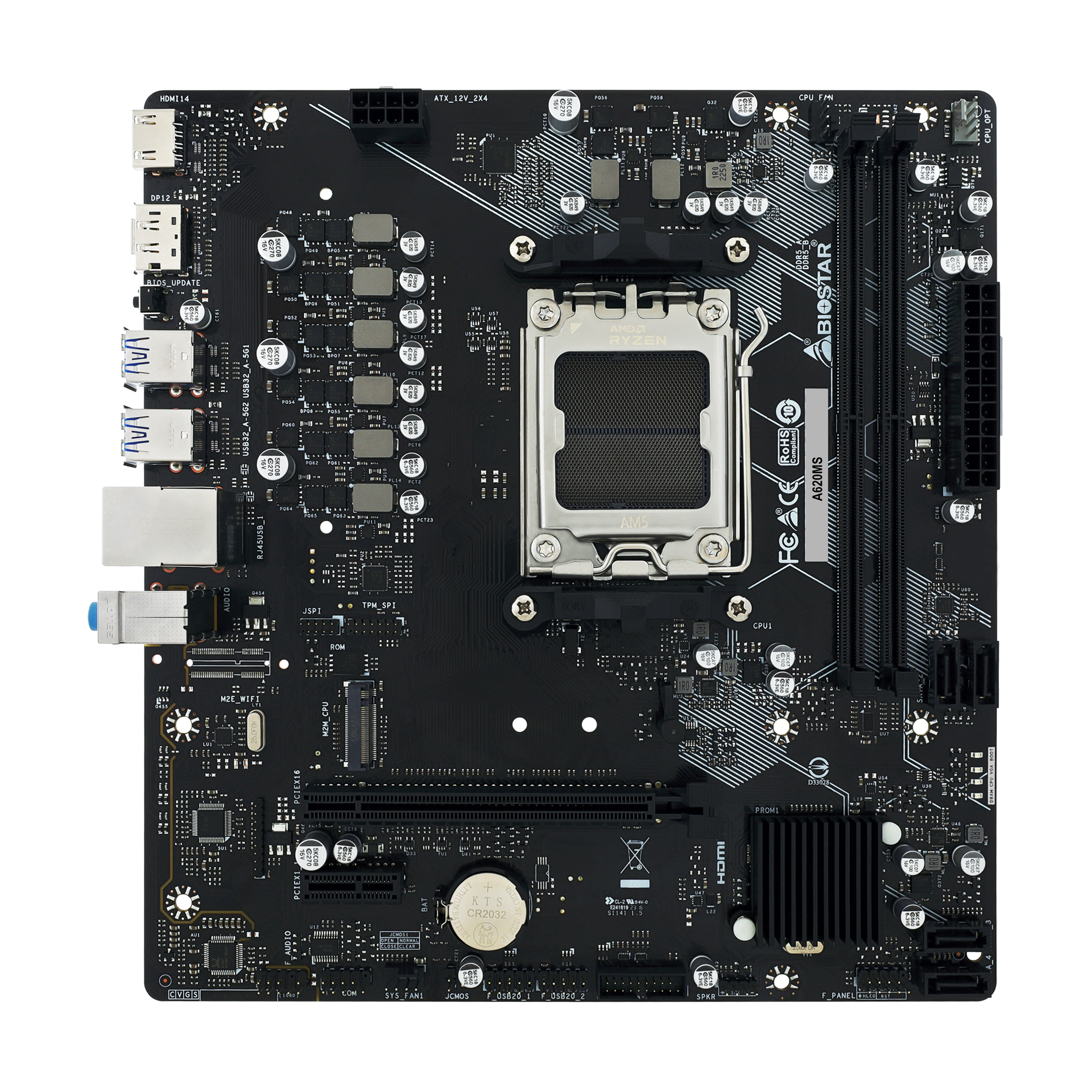 Placa de baza Biostar "A620MS", skt. AM5, chipset AMD A620, mATX, 2 x DDR5 max. 128 GB, USB 3.2 gen 1, 4 x SATA, 1 x M.2, PCIe 4.0, HDMI 1.4 4K, Display Port 1.2, "A620MS"