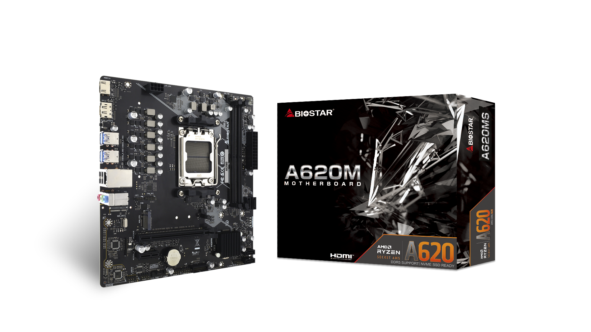 Placa de baza Biostar "A620MS", skt. AM5, chipset AMD A620, mATX, 2 x DDR5 max. 128 GB, USB 3.2 gen 1, 4 x SATA, 1 x M.2, PCIe 4.0, HDMI 1.4 4K, Display Port 1.2, "A620MS"