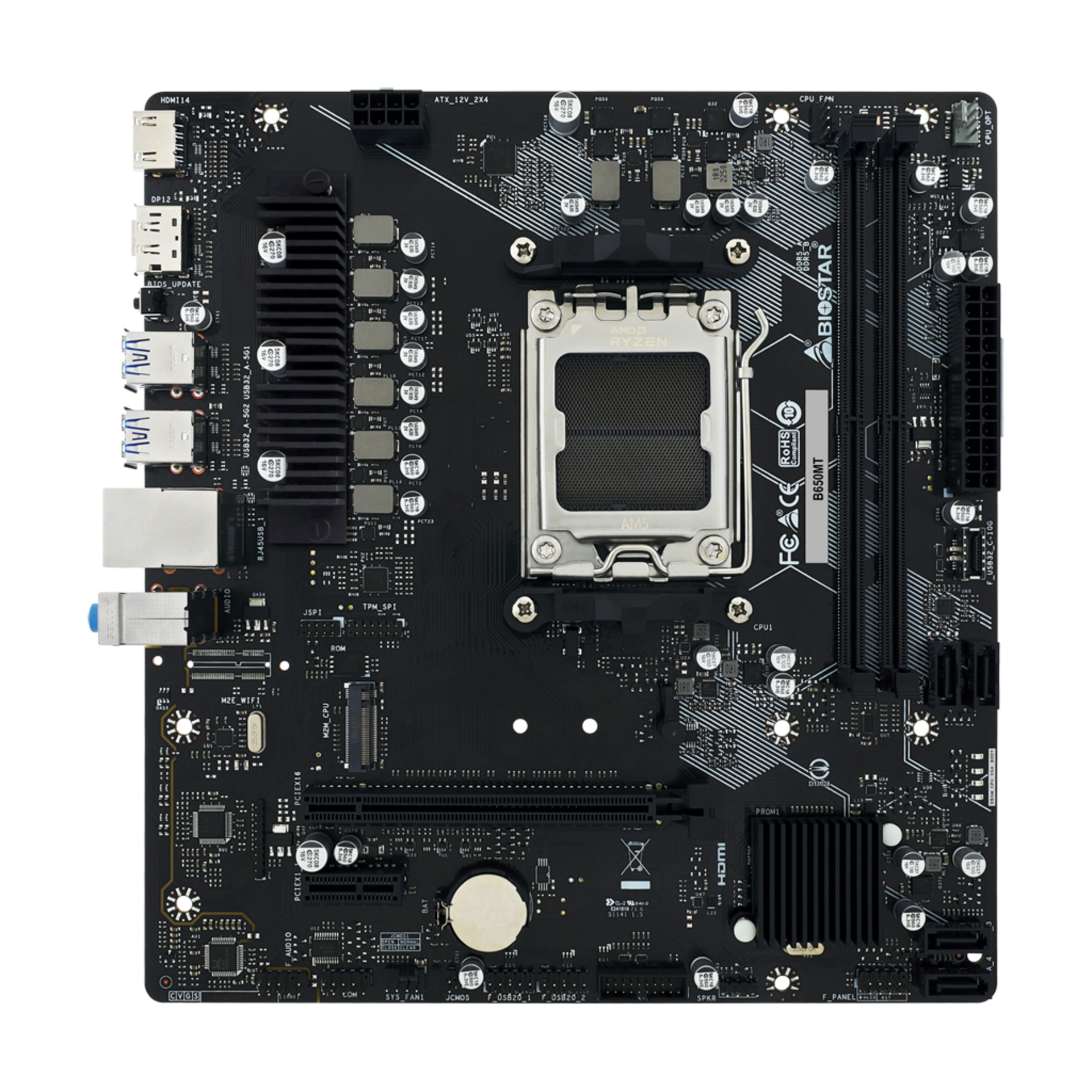 Placa de baza Biostar "B650MT", skt. AM5, chipset AMD B650, mATX, 2 x DDR5 max. 128 GB, USB 3.2 gen 2, 4 x SATA, 1 x M.2, PCIe 4.0, HDMI 1.4 4K, Display Port 1.2, "B650MT"
