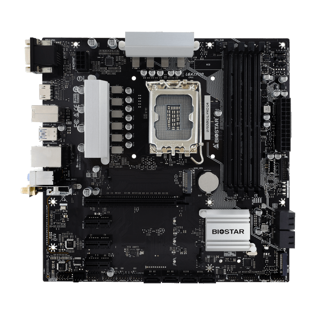 Placa de baza Biostar "B760MX2E PRO D4", skt. LGA 1700, chipset Intel B760, mATX, 4 x DDR4 max. 128 GB, USB 3.2 gen 2, 8 x SATA, 2 x M.2, PCIe 4.0, HDMI, VGA, DisplayPOrt, "B760MX2-E PRO D4"