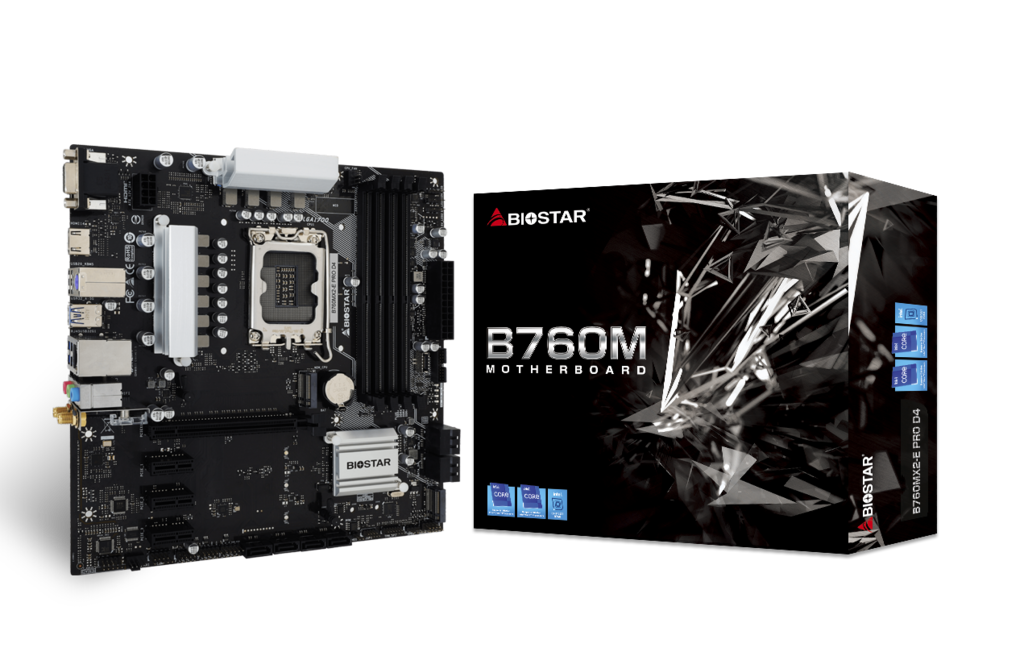 Placa de baza Biostar "B760MX2E PRO D4", skt. LGA 1700, chipset Intel B760, mATX, 4 x DDR4 max. 128 GB, USB 3.2 gen 2, 8 x SATA, 2 x M.2, PCIe 4.0, HDMI, VGA, DisplayPOrt, "B760MX2-E PRO D4"