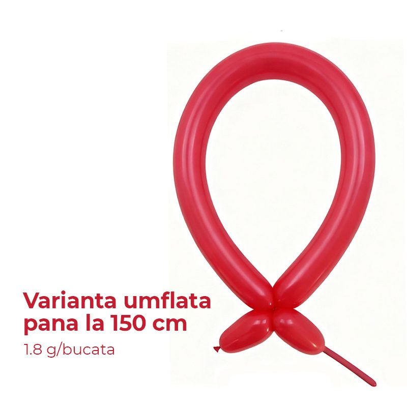 Baloane de Modelaj, Set 50 bucati, Model Standard, din Latex, 30 x 1.5 cm, 1.8 g per unitate, pana la 150 cm, Rosu