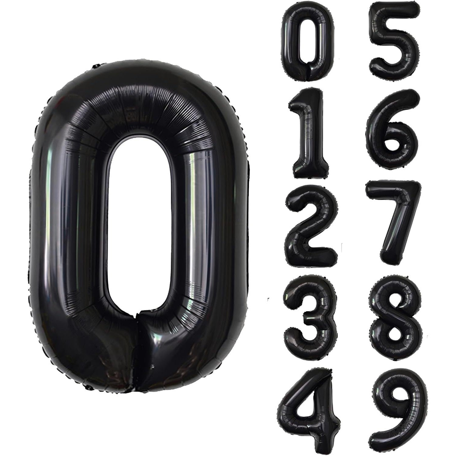 Balon din Folie Metalizata, Figurina Cifra, Tema Aniversare 100 cm, Ambalaj Individual, Pai inclus, Umflare cu Aer sau Heliu, Negru, Cifra 0