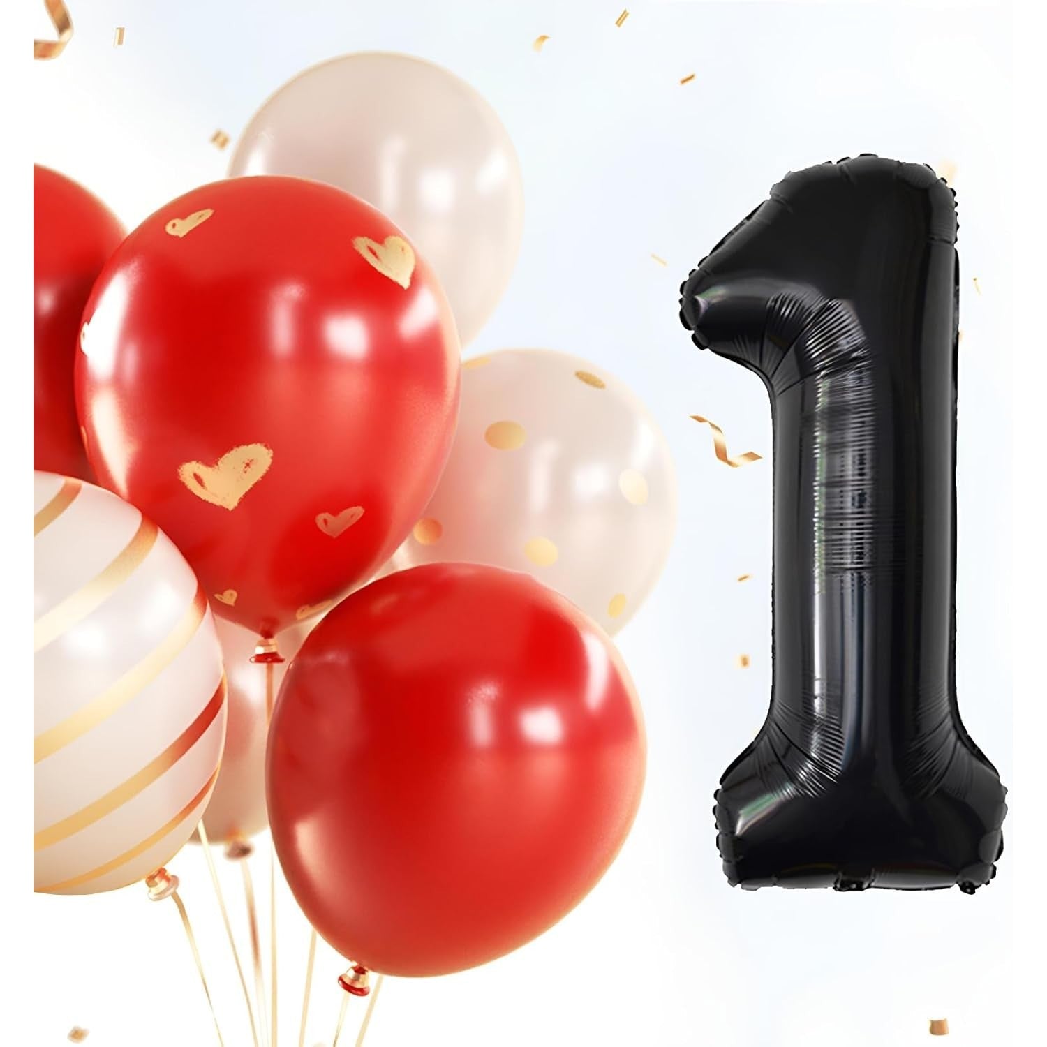 Balon din Folie Metalizata, Figurina Cifra, Tema Aniversare 100 cm, Ambalaj Individual, Pai inclus, Umflare cu Aer sau Heliu, Negru, Cifra 1