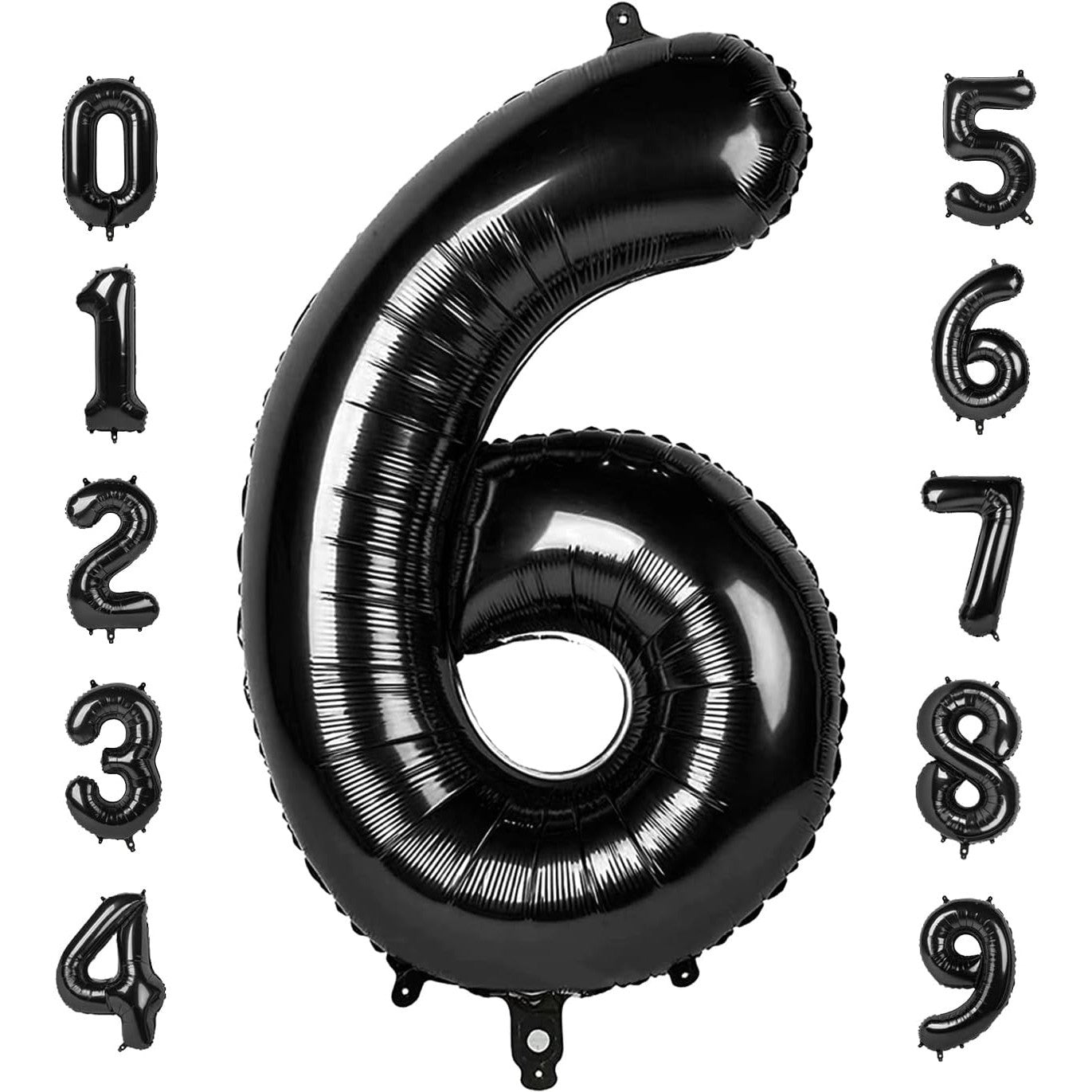 Balon din Folie Metalizata, Figurina Cifra, Tema Aniversare 100 cm, Ambalaj Individual, Pai inclus, Umflare cu Aer sau Heliu, Negru, Cifra 6
