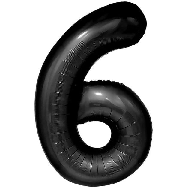 Balon din Folie Metalizata, Figurina Cifra, Tema Aniversare 100 cm, Ambalaj Individual, Pai inclus, Umflare cu Aer sau Heliu, Negru, Cifra 6
