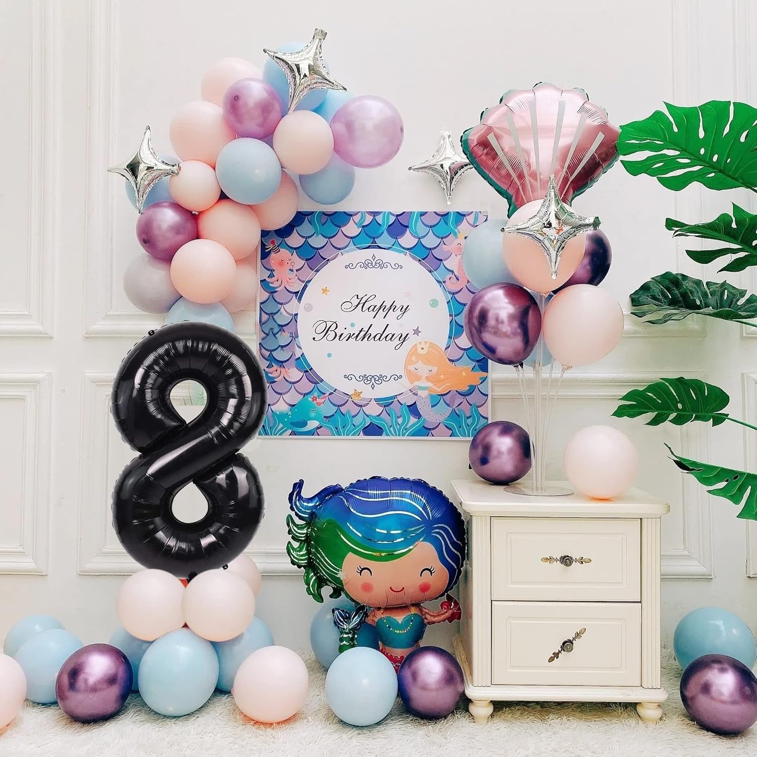 Balon din Folie Metalizata, Figurina Cifra, Tema Aniversare 100 cm, Ambalaj Individual, Pai inclus, Umflare cu Aer sau Heliu, Negru, Cifra 8