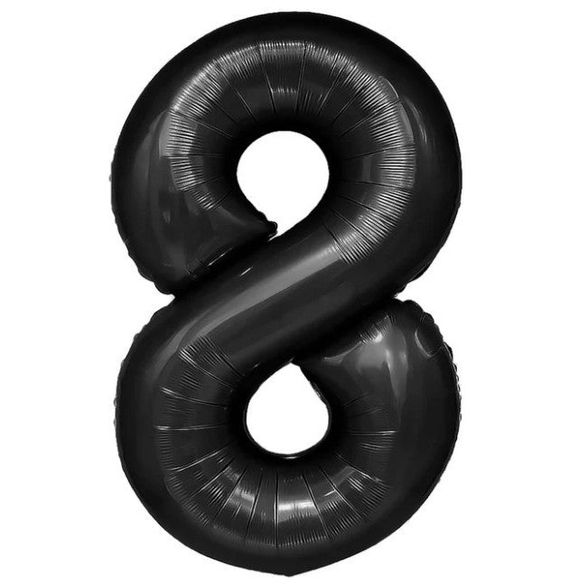 Balon din Folie Metalizata, Figurina Cifra, Tema Aniversare 100 cm, Ambalaj Individual, Pai inclus, Umflare cu Aer sau Heliu, Negru, Cifra 8