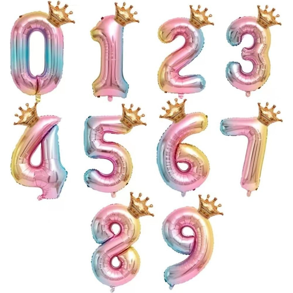 Balon din Folie Metalizata, Figurina Cifra Gradient, Tema Aniversare 80 cm, Ambalaj Individual, Pai inclus, Umflare cu Aer sau Heliu, Coronita, Cifra 5
