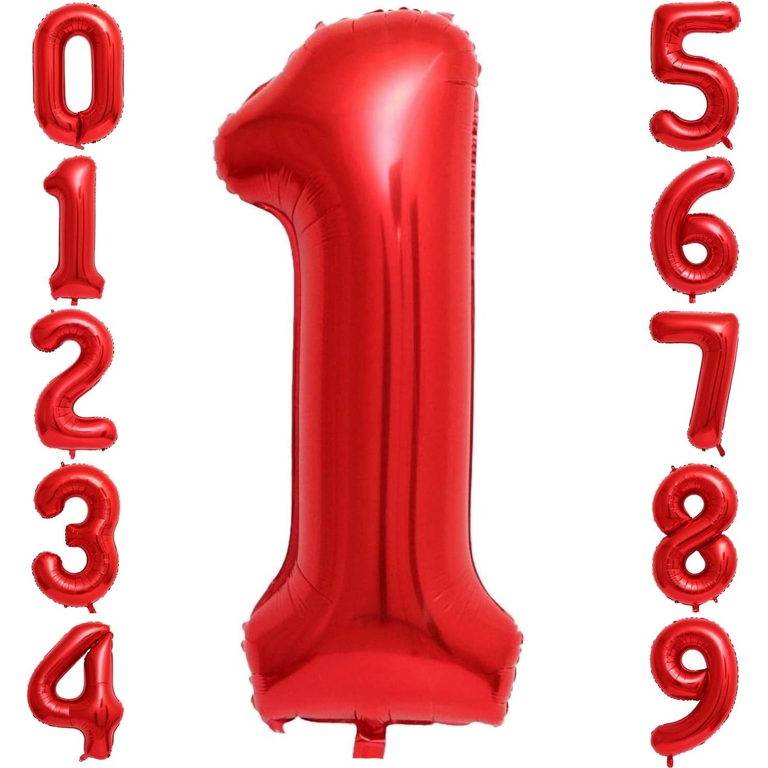 Balon din Folie Metalizata, Figurina Cifra, Tema Aniversare 40 cm, Ambalaj Individual, Pai inclus, Umflare cu Aer sau Heliu, Rosu, Cifra 1
