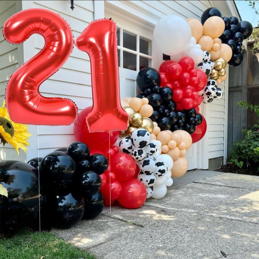 Balon din Folie Metalizata, Figurina Cifra, Tema Aniversare 40 cm, Ambalaj Individual, Pai inclus, Umflare cu Aer sau Heliu, Rosu, Cifra 1