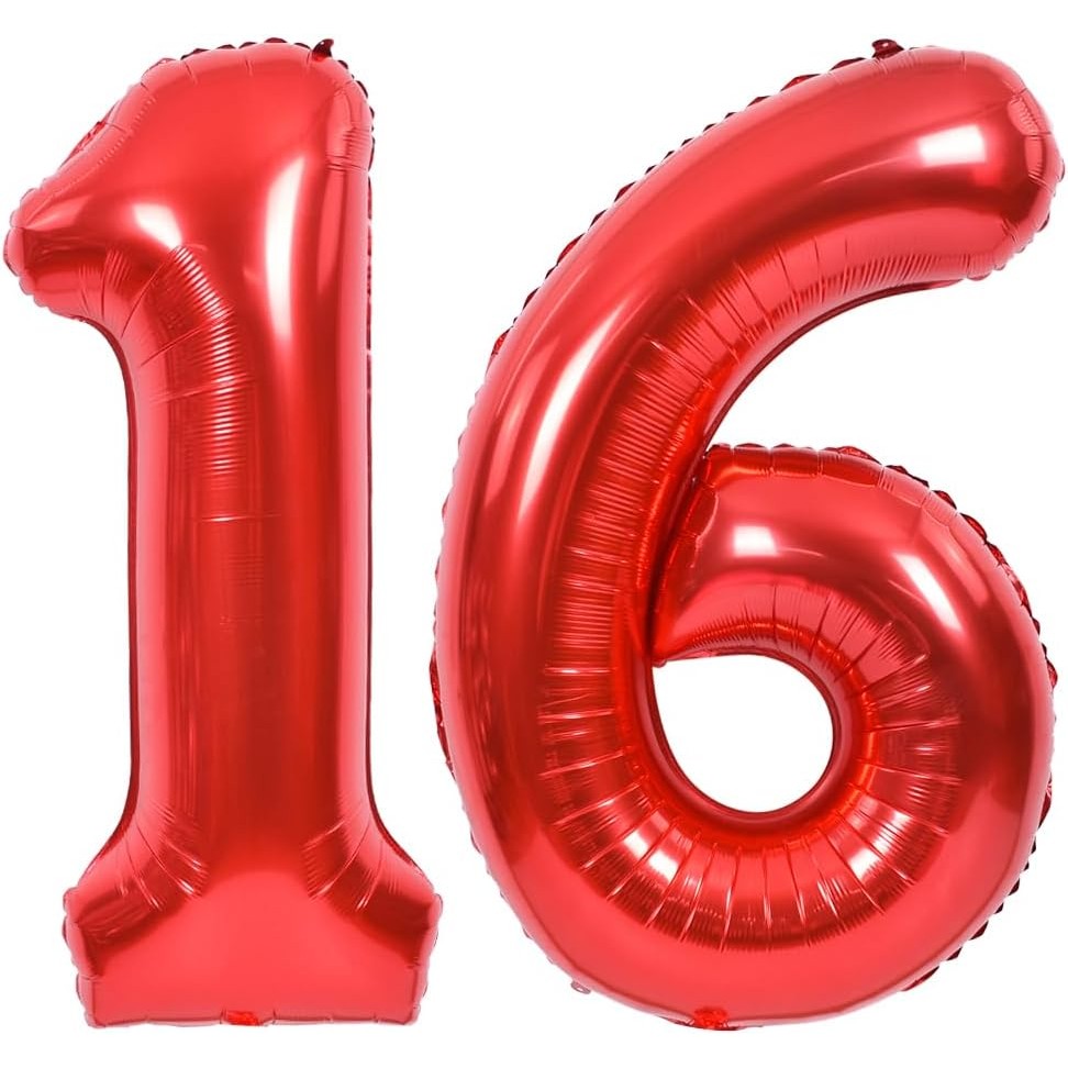 Balon din Folie Metalizata, Figurina Cifra, Tema Aniversare 40 cm, Ambalaj Individual, Pai inclus, Umflare cu Aer sau Heliu, Rosu, Cifra 1