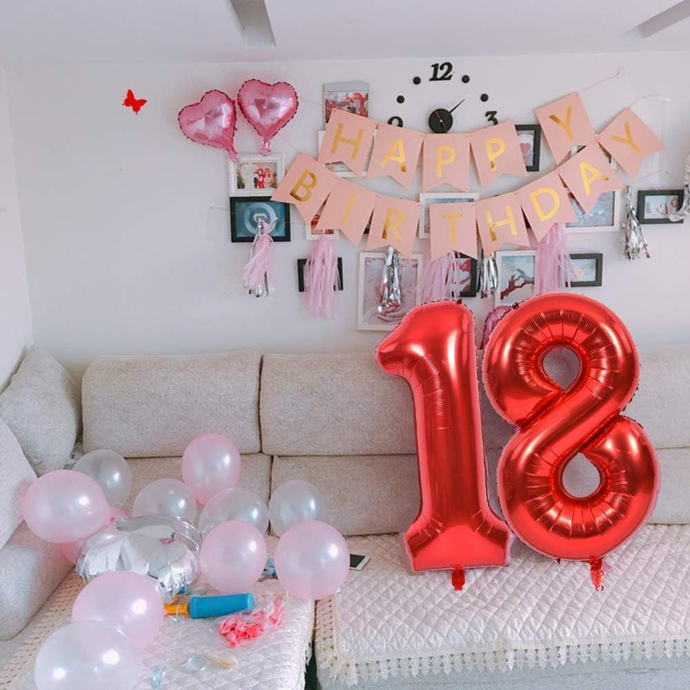 Balon din Folie Metalizata, Figurina Cifra, Tema Aniversare 40 cm, Ambalaj Individual, Pai inclus, Umflare cu Aer sau Heliu, Rosu, Cifra 1
