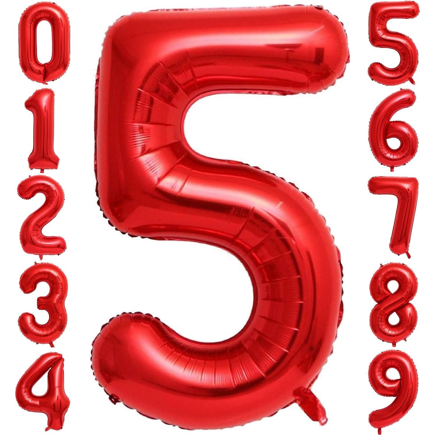 Balon din Folie Metalizata, Figurina Cifra, Tema Aniversare 40 cm, Ambalaj Individual, Pai inclus, Umflare cu Aer sau Heliu, Rosu, Cifra 5