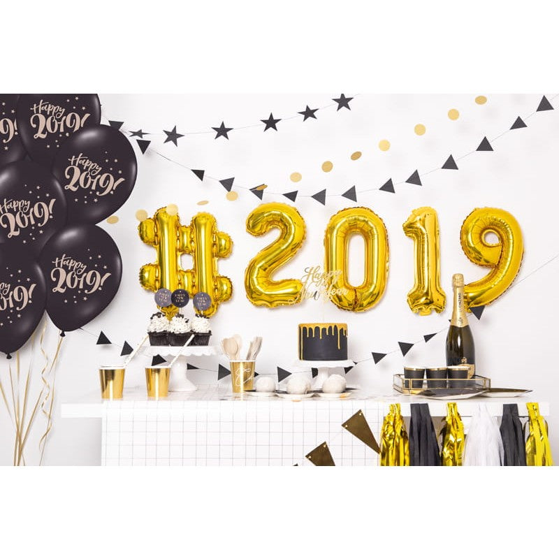 Balon din Folie Metalizata, Figurina Cifra, Tema Aniversare 40 cm, Ambalaj Individual, Pai inclus, Umflare cu Aer sau Heliu, Auriu, Cifra 0