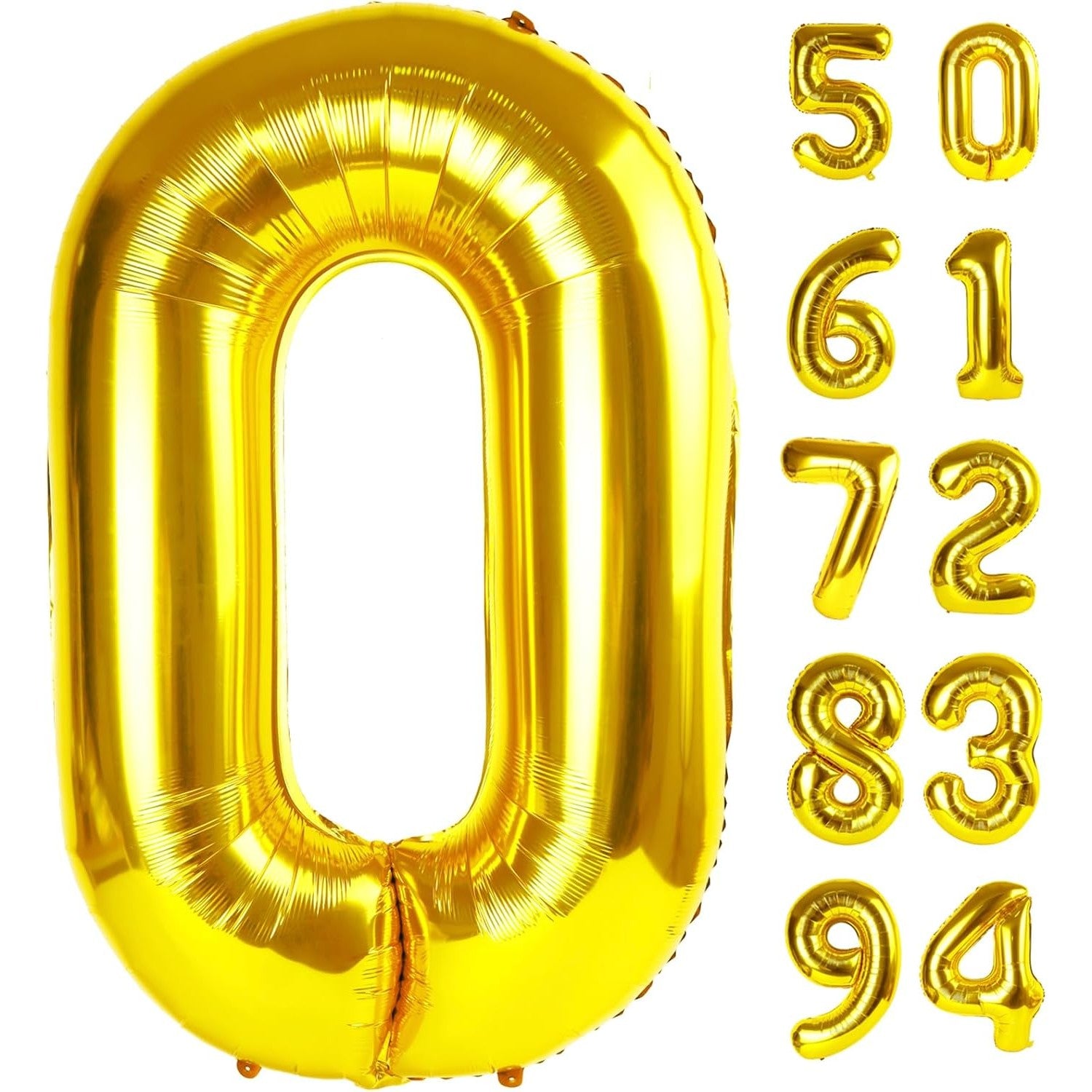 Balon din Folie Metalizata, Figurina Cifra, Tema Aniversare 40 cm, Ambalaj Individual, Pai inclus, Umflare cu Aer sau Heliu, Auriu, Cifra 0