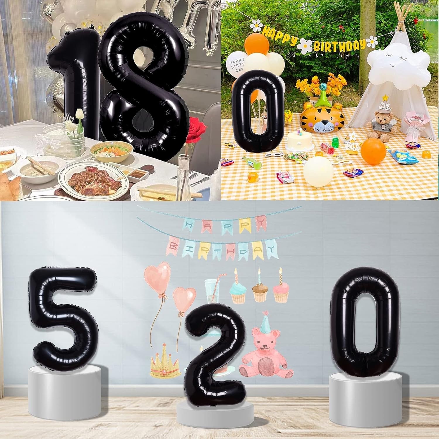 Balon din Folie Metalizata, Figurina Cifra, Tema Aniversare 40 cm, Ambalaj Individual, Pai inclus, Umflare cu Aer sau Heliu, Negru, Cifra 0