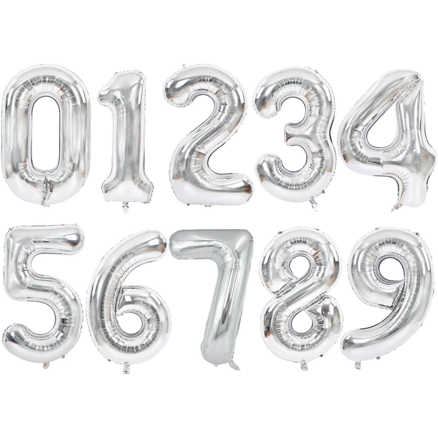 Balon din Folie Metalizata, Figurina Cifra, Tema Aniversare 40 cm, Ambalaj Individual, Pai inclus, Umflare cu Aer sau Heliu, Argintiu, Cifra 2