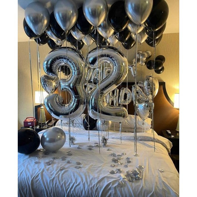 Balon din Folie Metalizata, Figurina Cifra, Tema Aniversare 40 cm, Ambalaj Individual, Pai inclus, Umflare cu Aer sau Heliu, Argintiu, Cifra 2