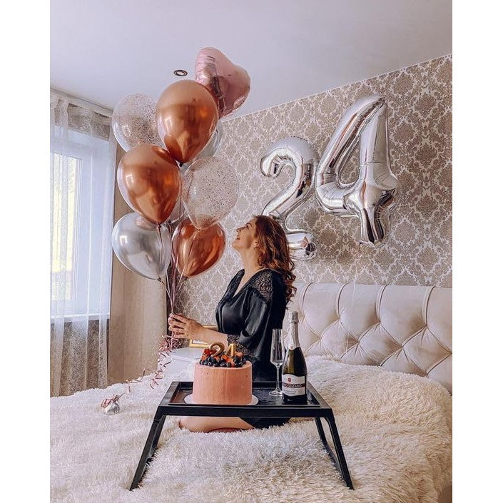 Balon din Folie Metalizata, Figurina Cifra, Tema Aniversare 40 cm, Ambalaj Individual, Pai inclus, Umflare cu Aer sau Heliu, Argintiu, Cifra 4