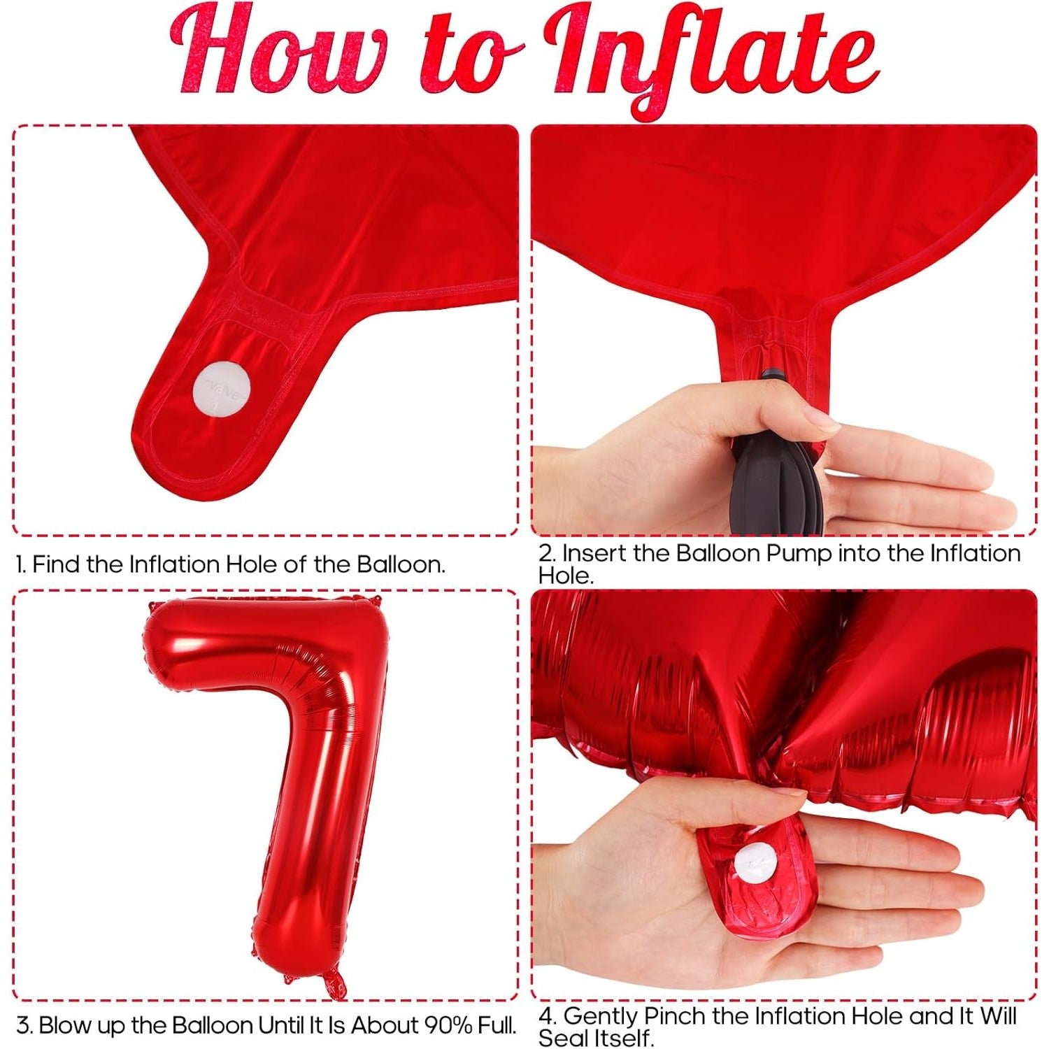 Balon din Folie Metalizata, Figurina Cifra, Tema Aniversare 80 cm, Ambalaj Individual, Pai inclus, Umflare cu Aer sau Heliu, Rosu, Cifra 7