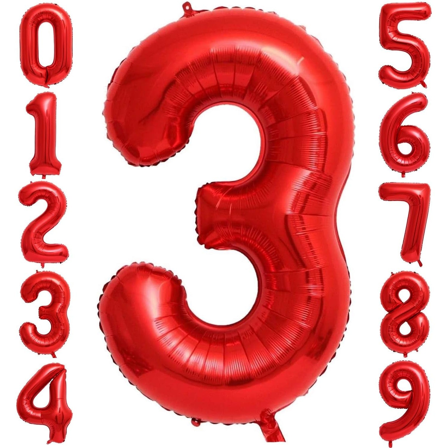 Balon din Folie Metalizata, Figurina Cifra, Tema Aniversare 80 cm, Ambalaj Individual, Pai inclus, Umflare cu Aer sau Heliu, Rosu, Cifra 3