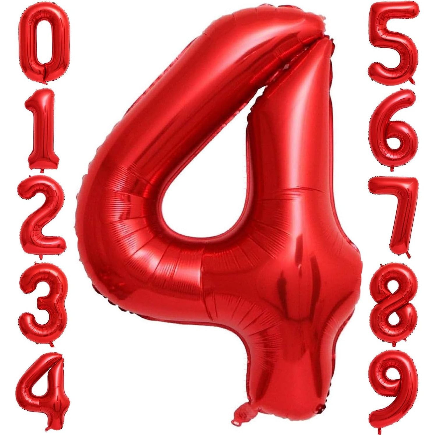 Balon din Folie Metalizata, Figurina Cifra, Tema Aniversare 80 cm, Ambalaj Individual, Pai inclus, Umflare cu Aer sau Heliu, Rosu, Cifra 4