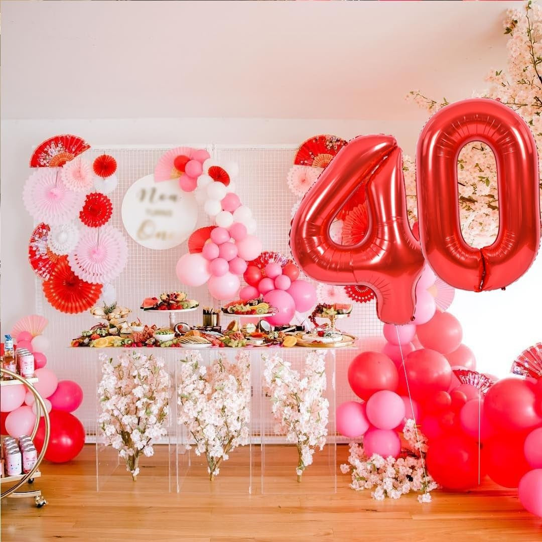 Balon din Folie Metalizata, Figurina Cifra, Tema Aniversare 80 cm, Ambalaj Individual, Pai inclus, Umflare cu Aer sau Heliu, Rosu, Cifra 4