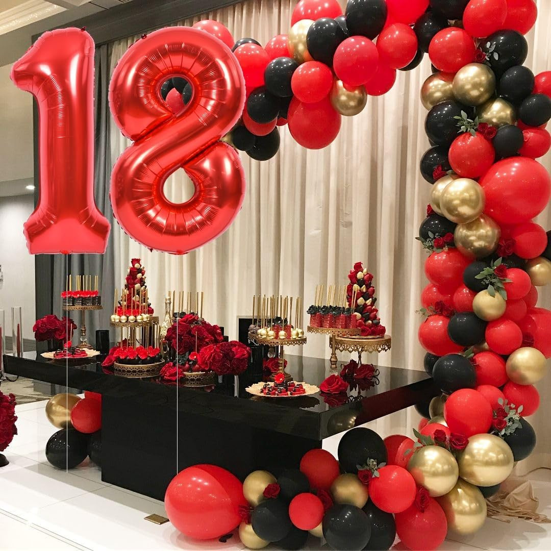 Balon din Folie Metalizata, Figurina Cifra, Tema Aniversare 80 cm, Ambalaj Individual, Pai inclus, Umflare cu Aer sau Heliu, Rosu, Cifra 8