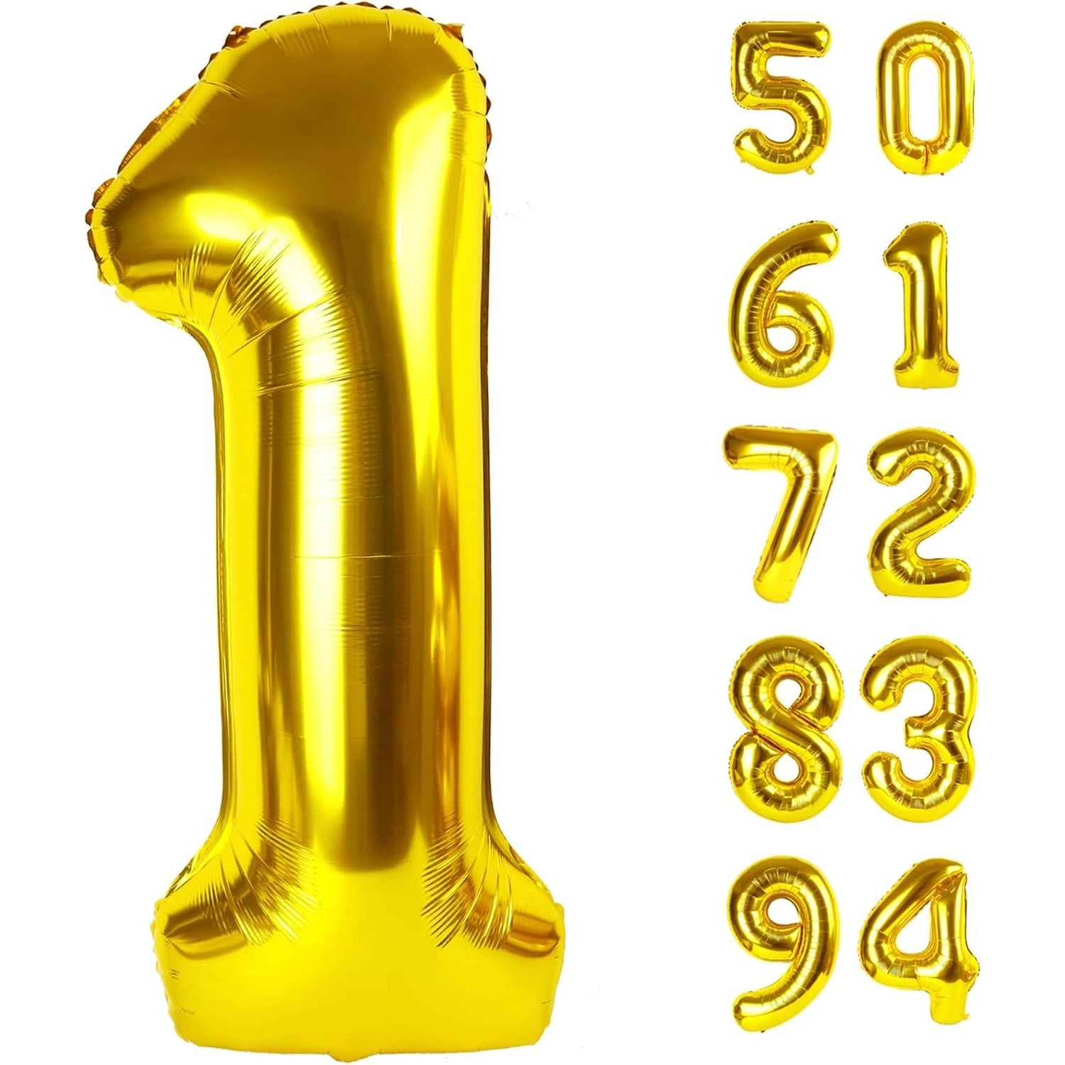 Balon din Folie Metalizata, Figurina Cifra, Tema Aniversare 40 cm, Ambalaj Individual, Pai inclus, Umflare cu Aer sau Heliu, Auriu, Cifra 1