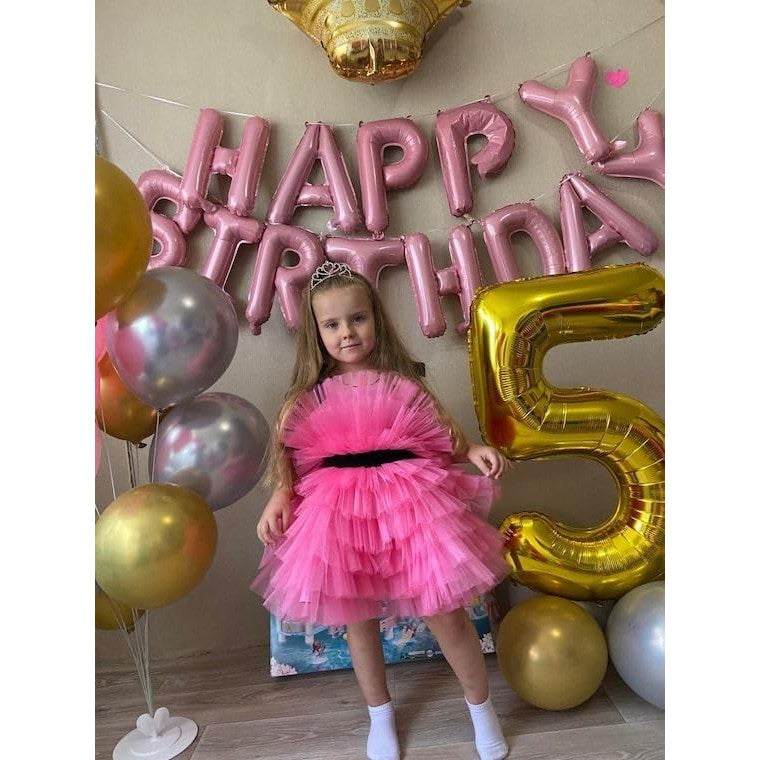 Balon din Folie Metalizata Flippy, Figurina Cifra, Tema Aniversare 40 cm, Ambalaj Individual, Pai inclus, Umflare cu Aer sau Heliu, Auriu, Cifra 5