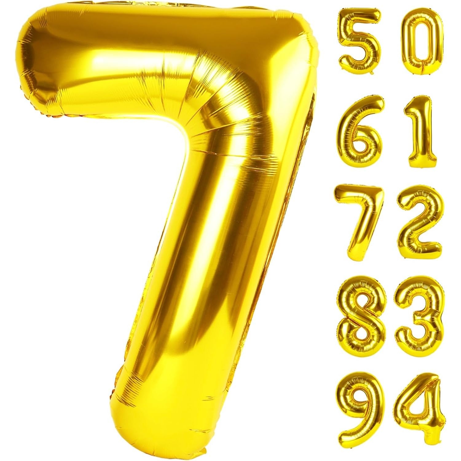 Balon din Folie Metalizata, Figurina Cifra, Tema Aniversare 40 cm, Ambalaj Individual, Pai inclus, Umflare cu Aer sau Heliu, Auriu, Cifra 7