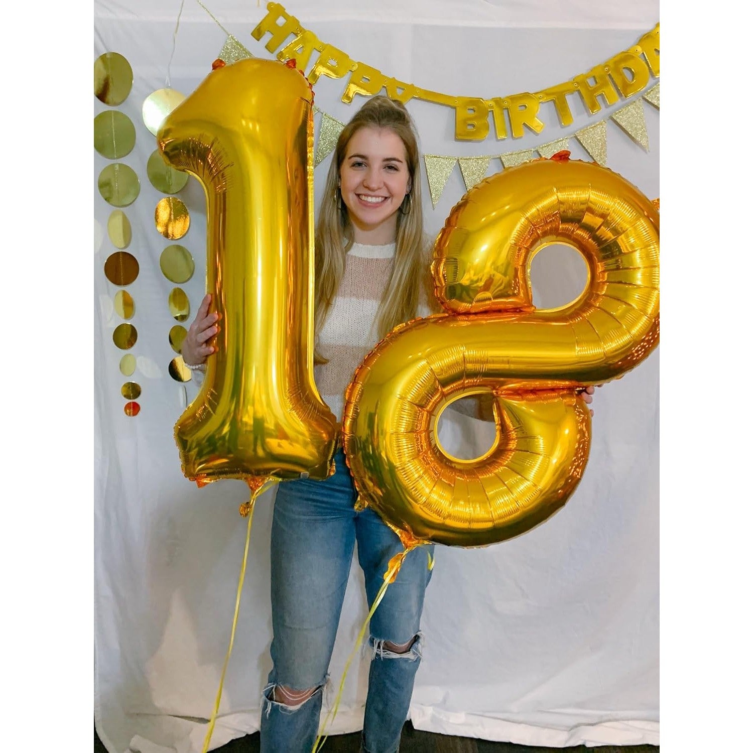 Balon din Folie Metalizata, Figurina Cifra, Tema Aniversare 40 cm, Ambalaj Individual, Pai inclus, Umflare cu Aer sau Heliu, Auriu, Cifra 8