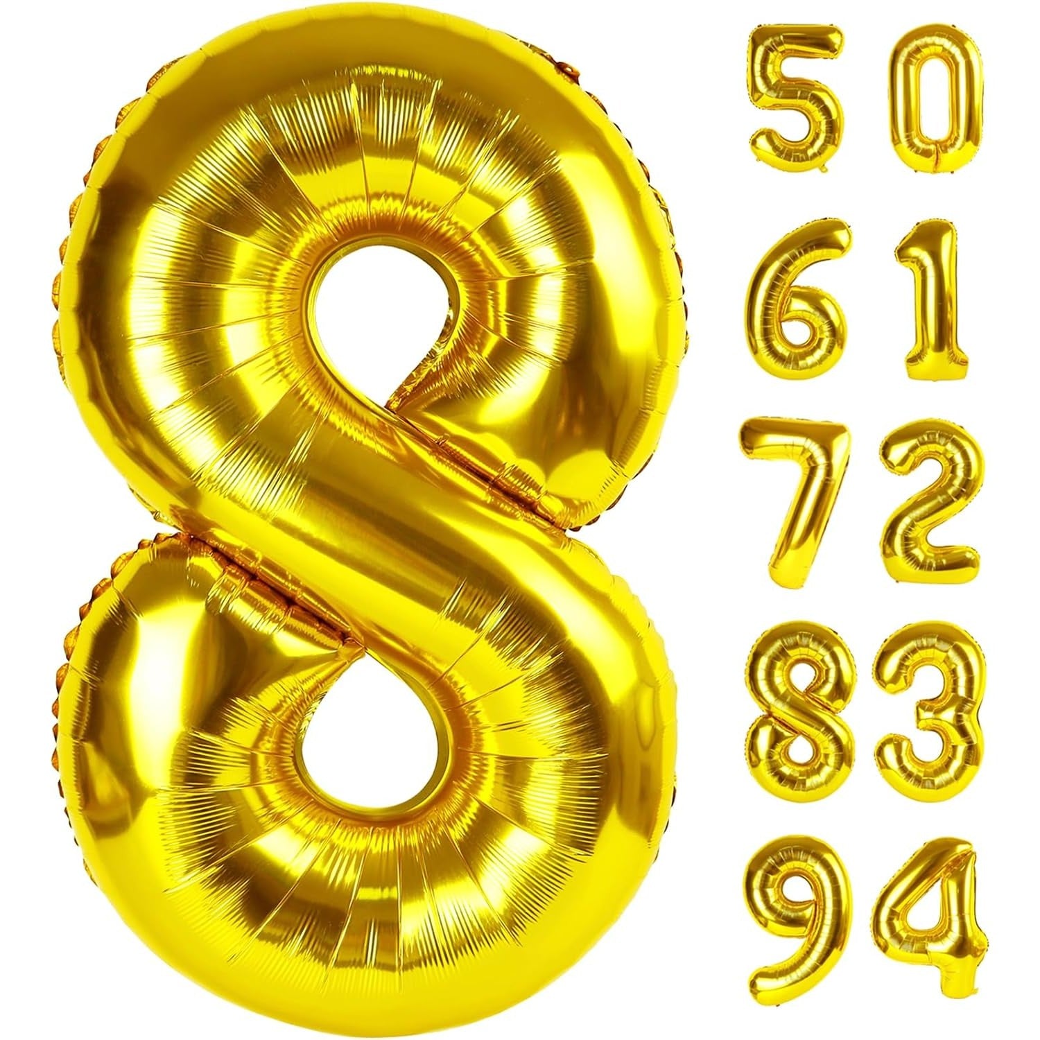 Balon din Folie Metalizata, Figurina Cifra, Tema Aniversare 40 cm, Ambalaj Individual, Pai inclus, Umflare cu Aer sau Heliu, Auriu, Cifra 8