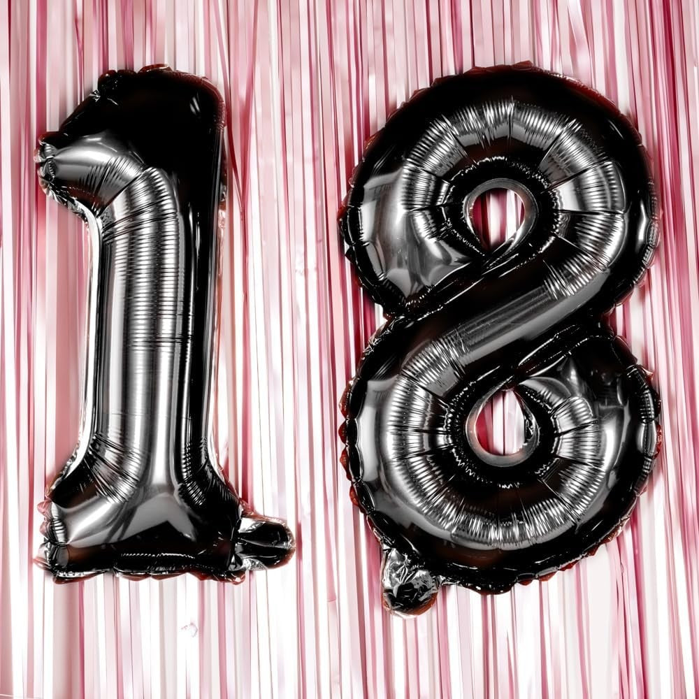 Balon din Folie Metalizata, Figurina Cifra, Tema Aniversare 80 cm, Ambalaj Individual, Pai inclus, Umflare cu Aer sau Heliu, Negru, Cifra 1