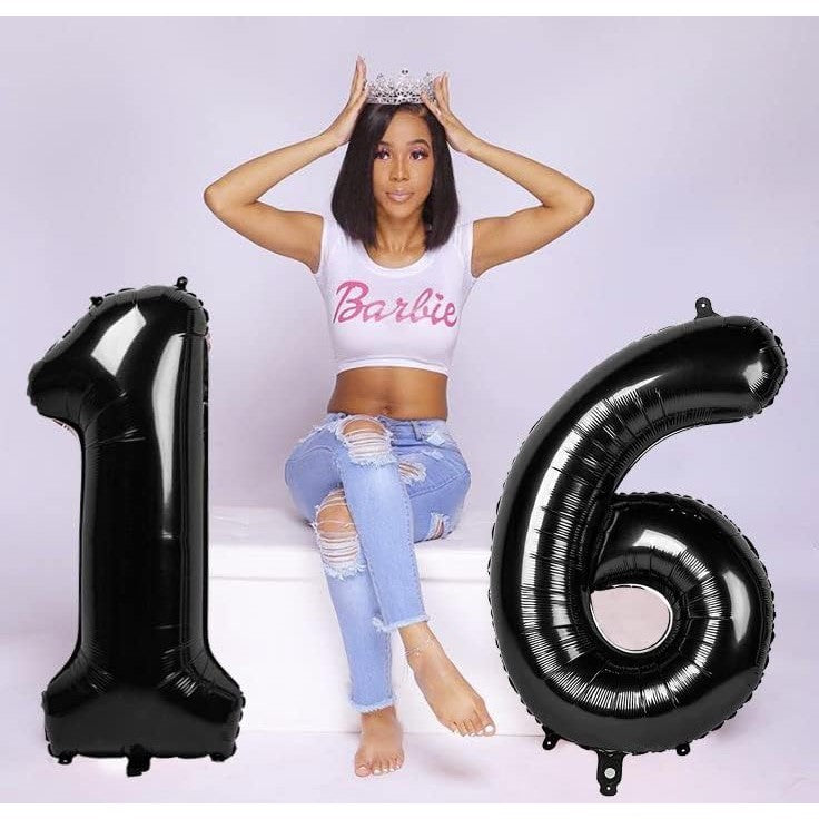 Balon din Folie Metalizata, Figurina Cifra, Tema Aniversare 80 cm, Ambalaj Individual, Pai inclus, Umflare cu Aer sau Heliu, Negru, Cifra 1