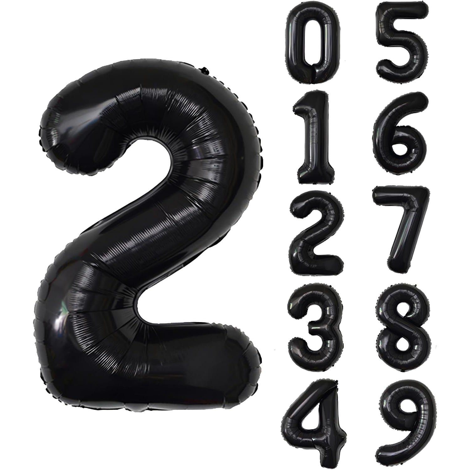 Balon din Folie Metalizata, Figurina Cifra, Tema Aniversare 80 cm, Ambalaj Individual, Pai inclus, Umflare cu Aer sau Heliu, Negru, Cifra 2