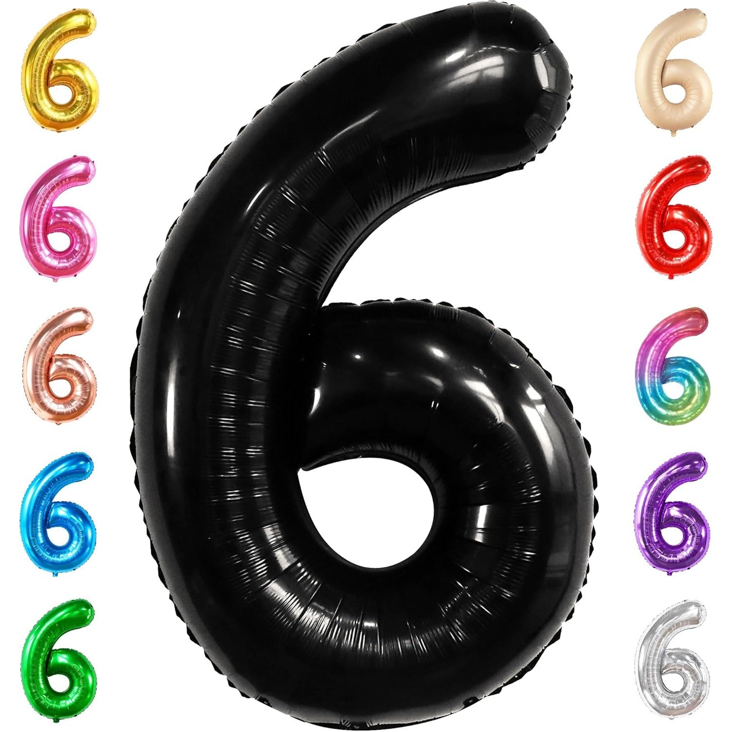 Balon din Folie Metalizata, Figurina Cifra, Tema Aniversare 80 cm, Ambalaj Individual, Pai inclus, Umflare cu Aer sau Heliu, Negru, Cifra 6