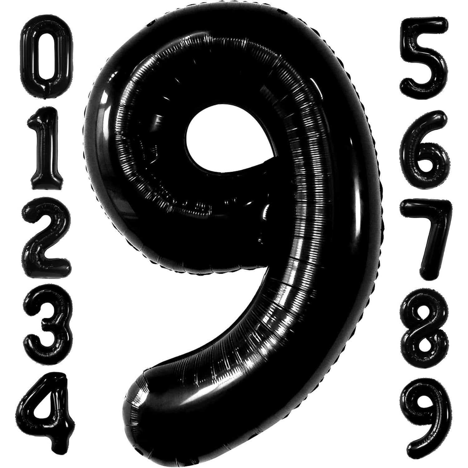 Balon din Folie Metalizata, Figurina Cifra, Tema Aniversare 80 cm, Ambalaj Individual, Pai inclus, Umflare cu Aer sau Heliu, Negru, Cifra 9