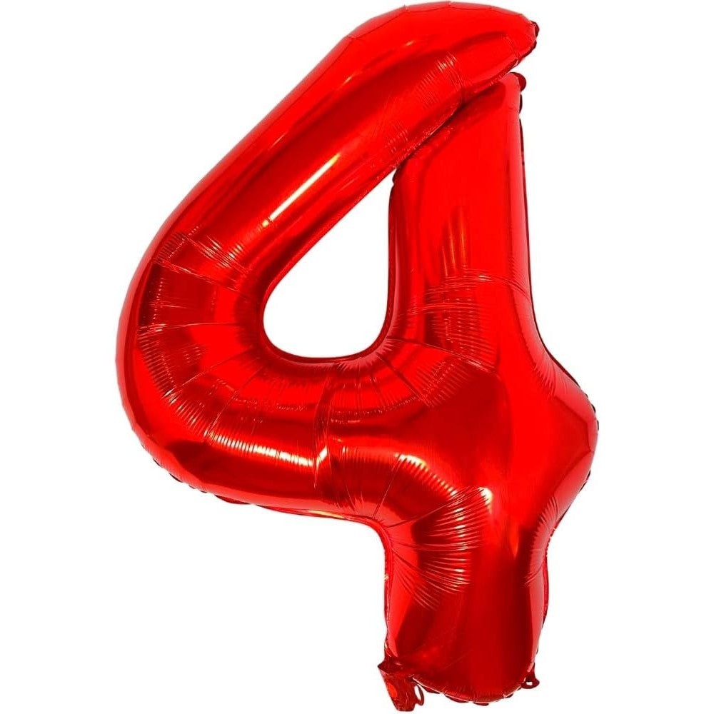 Balon din Folie Metalizata, Figurina Cifra, Tema Aniversare 80 cm, Ambalaj Individual, Pai inclus, Umflare cu Aer sau Heliu, Rosu, Cifra 4