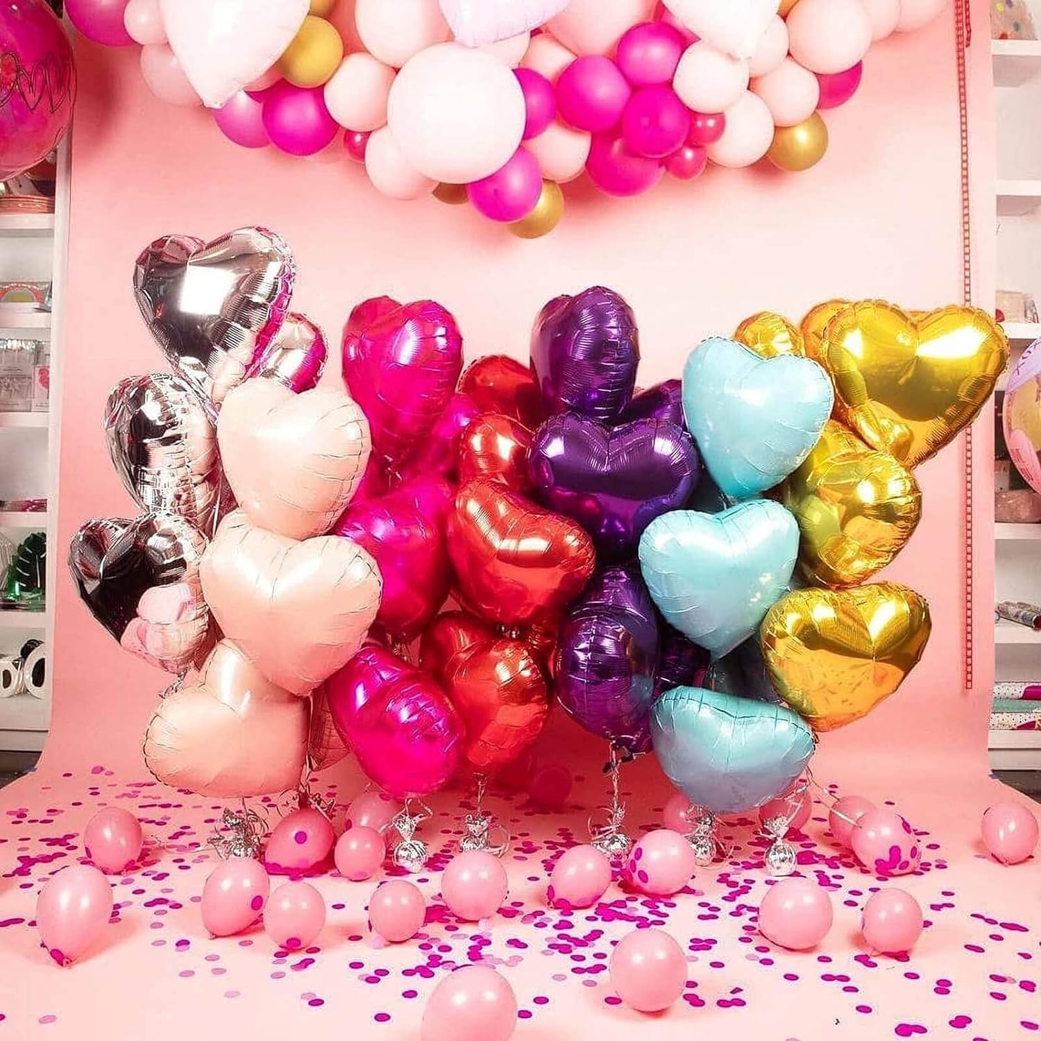 Balon din Folie Metalizata, Figurina Inimioara, Model Simplu, Tematica Iubire, 40 cm, Ambalaj Individual, Pai Inclus, Umflare cu Aer sau Heliu, Roz
