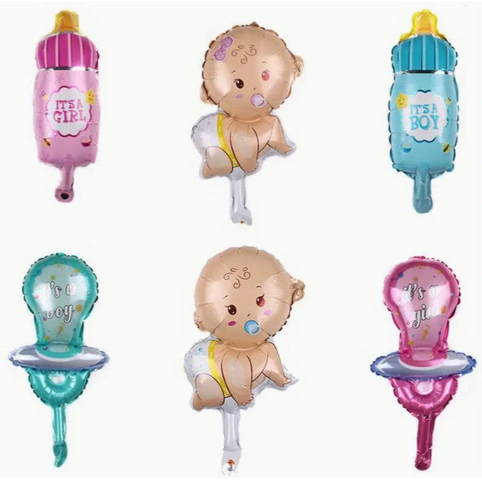 Balon din Folie Metalizata, Flippy, Mini Figurina Biberon, Model It's a Girl, Tematica Gender Reveal, 44x20 cm, Ambalaj Individual, Pai Inclus, Umflare cu Aer sau Heliu, Roz