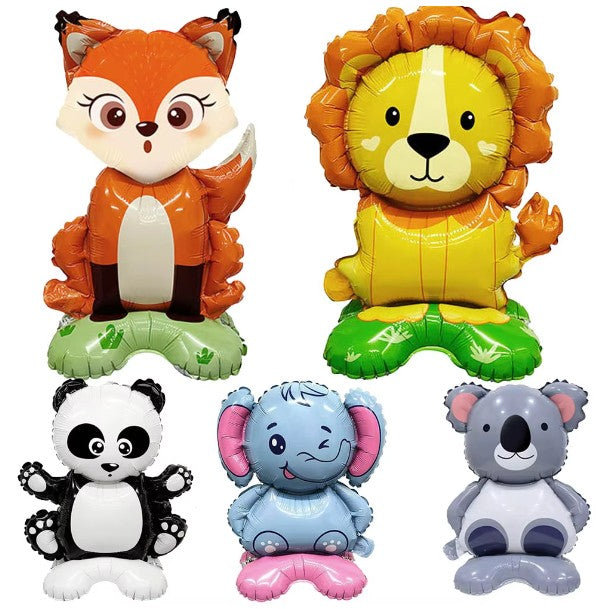Balon din Folie Metalizata, Mini Figurine Animalute, Model Vulpe, Tematica Aniversare, 35x61 cm, Ambalaj Individual, Pai Inclus, Umflare cu Aer sau Heliu, Multicolor