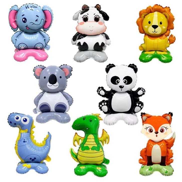 Balon din Folie Metalizata, Mini Figurine Animalute, Model Vulpe, Tematica Aniversare, 35x61 cm, Ambalaj Individual, Pai Inclus, Umflare cu Aer sau Heliu, Multicolor