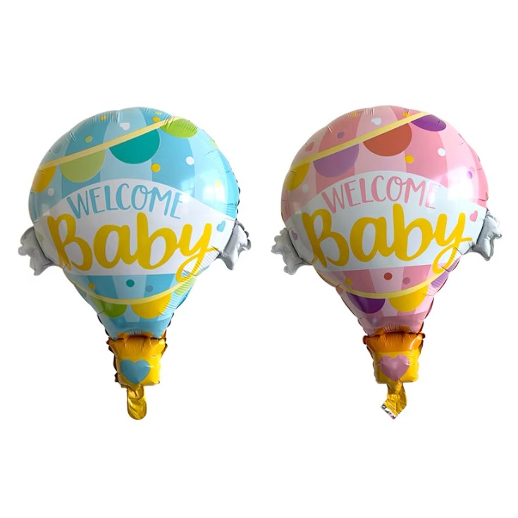 Balon din Folie Metalizata, Mini Figurine, Model Balon cu Aer Cald Fetita, Tematica Welcome Baby, 80x62 cm, Ambalaj Individual, Pai Inclus, Umflare cu Aer sau Heliu, Roz