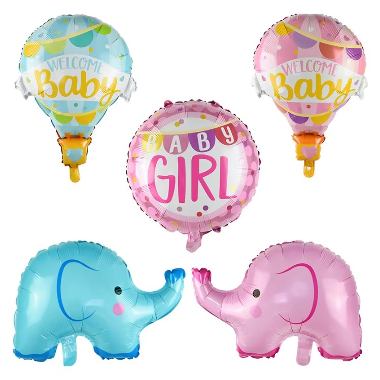 Balon din Folie Metalizata, Mini Figurine, Model Balon cu Aer Cald Fetita, Tematica Welcome Baby, 80x62 cm, Ambalaj Individual, Pai Inclus, Umflare cu Aer sau Heliu, Roz