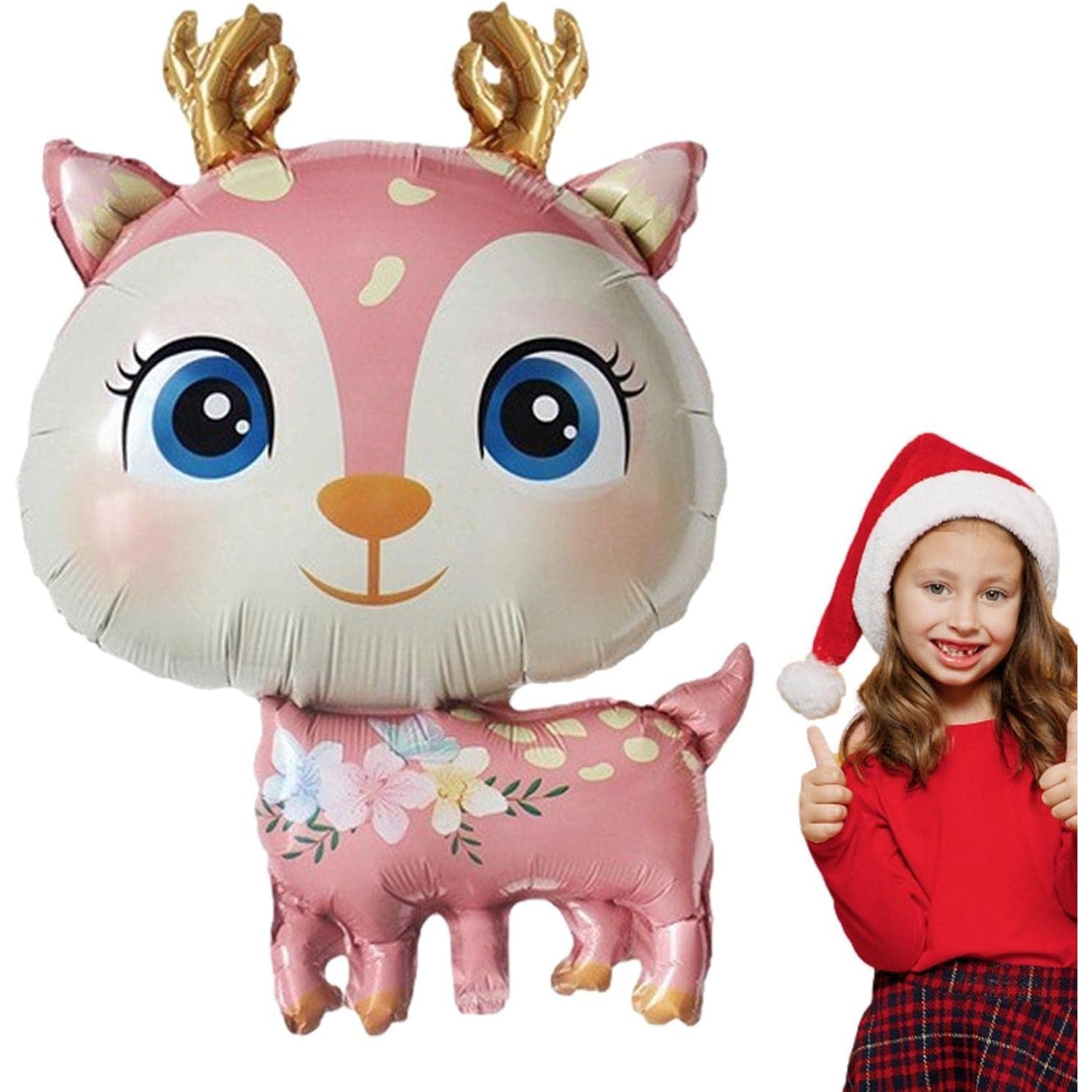 Balon din Folie Metalizata, Mini Figurine, Model Cerb, Tematica Aniversare, 49x74.5 cm, Ambalaj Individual, Pai Inclus, Umflare cu Aer sau Heliu, Roz